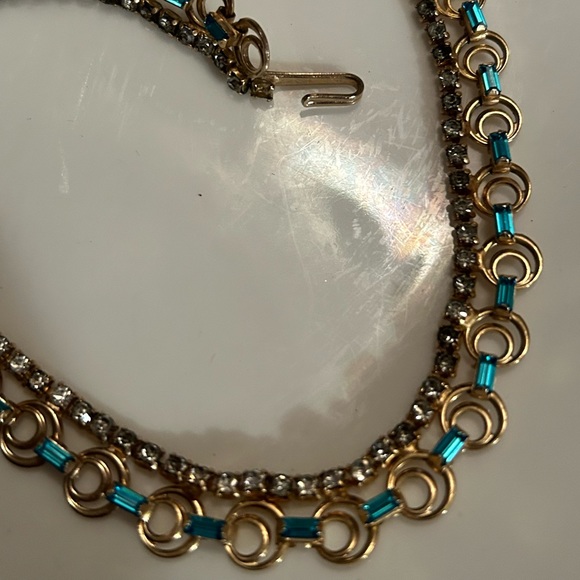 1950’s turquoise and clear crystal vintage choker shepherds hook. EUC - Picture 15 of 15